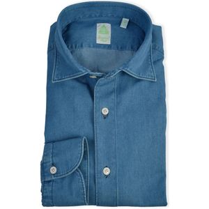 Finamore, Heren, Overhemden, Blauw, Maat: L Denim,