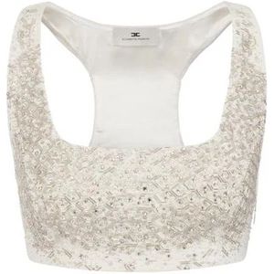Elisabetta Franchi, Dames, Tops, Beige, Maat: XS Satijn,