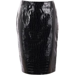 Versace Zwarte Krokodillenprint Leren Midi Rok , Black , Dames , Maat: XS