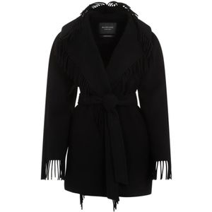 Balenciaga Zwarte Wol Franje Jas , Black , Dames , Maat: M