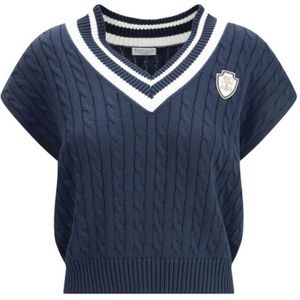 Brunello Cucinelli, Dames, Truien, Blauw, Maat: XS Katoen,