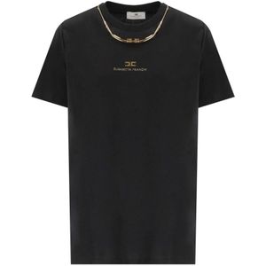 Elisabetta Franchi, Dames, Tops, Zwart, Maat: XL Katoen,