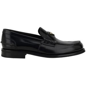 Prada - Leren Loafers - Zwart - Geëmailleerde Driehoekige Plaquette