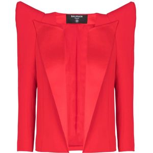 Balmain Geknipt krepe-jasje met gestructureerde schouders , Red , Dames , Maat: 2XS