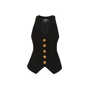 Balmain Mouwloos dubbel crepe vest , Black , Dames , Maat: 2XS