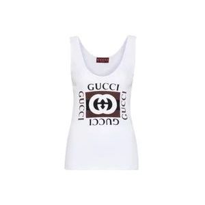 Gucci Geribbeld Interlocking G Print Top , White , Dames , Maat: XS