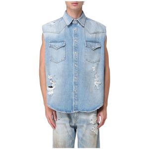 MM6 Maison Margiela - Mouwloos Denim Shirt - Lichtblauw - 100% Katoen