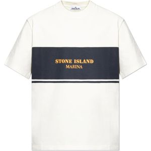 Stone Island, Heren, Tops, Wit, Maat: M Katoen,