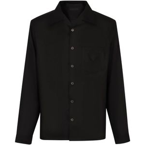 Prada, Heren, Overhemden, Zwart, Maat: L Linnen,