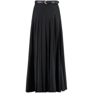 Self Portrait - Geplooide Twill Maxi Rok - Zwart