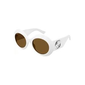 Gucci Witte/Bruine Zonnebril , White , Dames , Maat: 54 MM