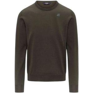 K-Way - Groene Merinowol Crew Neck Sweater - Heren - Vesten