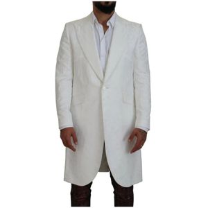 Dolce & Gabbana - Witte Bloemen Brokaat Trenchcoat - Heren - Polyester