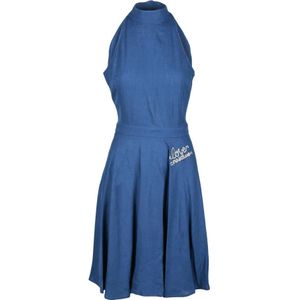 Love Moschino, Dames, Jurken, Blauw, Maat: S Linnen,