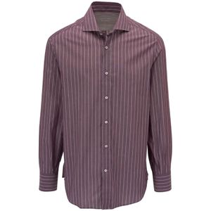 Brunello Cucinelli, Heren, Overhemden, Paars, Maat: 2XL Katoen,