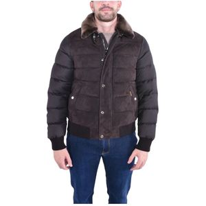 Moorer - Hybrid Boudin - Gewatteerde Bomber - Bruin - Suède Leer en Wol