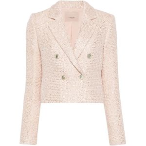 Twinset Roze Elegant Bouclé Blazer , Pink , Dames , Maat: S