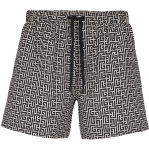 Balmain Gedrukte PB Labyrint zwemshorts , Black , Heren , Maat: M