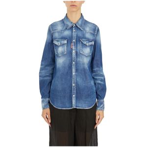 Dsquared2, Dames, Blouses & Shirts, Blauw, Maat: 2XS Denim,