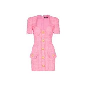 Balmain Tweed jurk met knopen , Pink , Dames , Maat: S