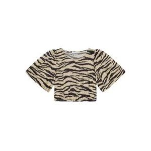 Ganni Zebra Print Gekreukeld Crop T-Shirt , Beige , Dames , Maat: L