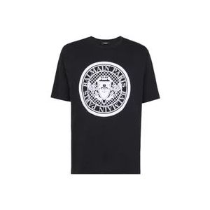 Balmain Munt T-shirt , Black , Heren , Maat: L