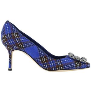 Manolo Blahnik, Dames, Schoenen, Blauw, Maat: 37 EU Wol,