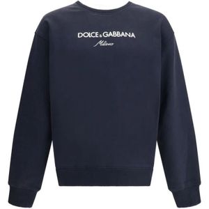 Dolce & Gabbana, Heren, Sweatshirts & Hoodies, Blauw, Maat: M Katoen,