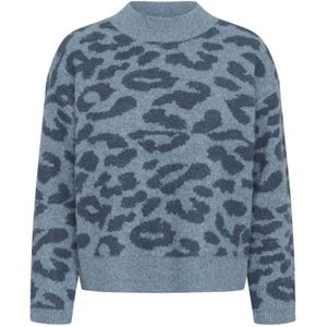 Kaffe - Kasandra Pullover Ls Strik - Dames Trui - Blauw - Dierenpatroon