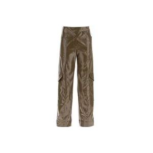 Ganni Glanzende Faux Leren Cargo Broek , Brown , Dames , Maat: XS