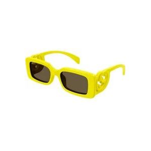 Gucci Rechthoekige zonnebril van geel acetaat , Yellow , Dames , Maat: 54 MM