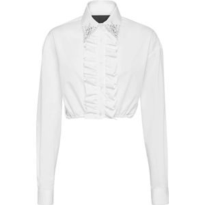 Philipp Plein, Dames, Blouses & Shirts, Wit, Maat: L Katoen,