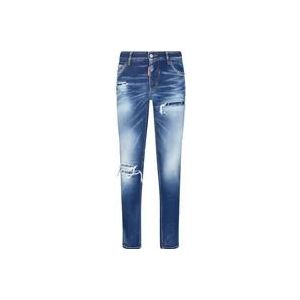 Dsquared2 Blauwe Ripped Slim-Leg Jeans , Blue , Dames , Maat: 2XS