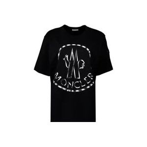Moncler Metallic Logo T-Shirt , Black , Dames , Maat: L