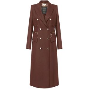 Elisabetta Franchi, Dames, Mantels, Bruin, Maat: XS Leer,