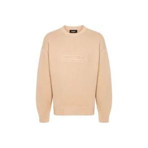 Dsquared2 Zand Beige Katoenen Geribbelde Trui , Beige , Heren , Maat: XL