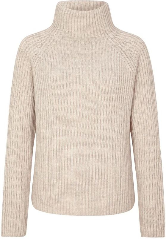 Drykorn - Arwen - Pullover - Beige - Geribbelde Breisel - Opstaande Kraag