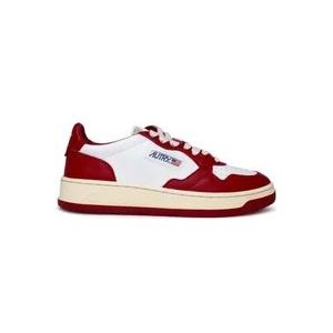 Autry Witte en rode leren sneakers , White , Heren , Maat: 43 EU