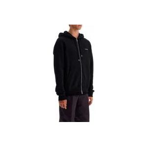 Lanvin Hoodie met rits en bedrukte achterkant , Black , Heren , Maat: L