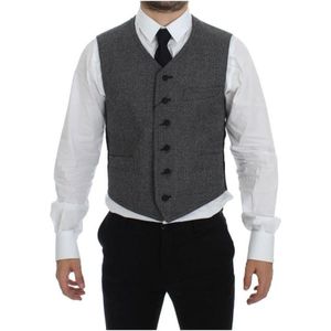 Dolce & Gabbana - Grijze Single-Breasted Jurk Vest - Heren - Katoen