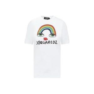 Dsquared2 Regenboog Logo Print T-Shirt , White , Dames , Maat: 2XS