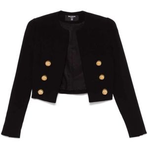 Balmain Zwarte Crepe Textuur Jas , Black , Dames , Maat: S