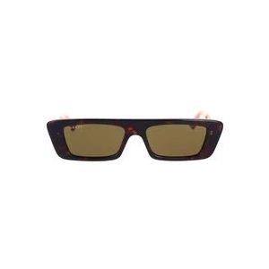Gucci Rechthoekige zonnebril met Havana/Oranje montuur en bruineylon lenzen , Brown , Heren , Maat: 54 MM