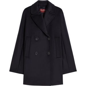 Max Mara Studio, Dames, Mantels, Blauw, Maat: S Wol,