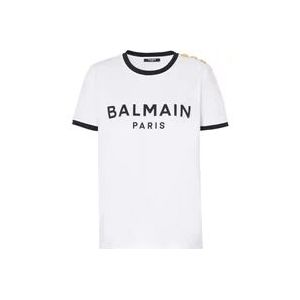 Balmain Paris 3-knoop T-shirt , White , Dames , Maat: M