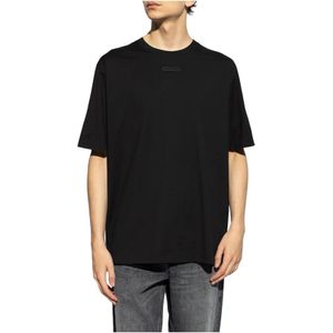 Lanvin Zwart Katoenen Logo T-Shirt , Black , Heren , Maat: L