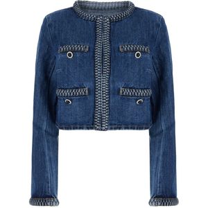 Self Portrait, Dames, Jassen, Blauw, Maat: S Denim,