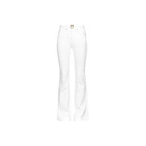 Pinko Flare-Fit Witte Jeans met Love Birds Diamond Cut Gesp , White , Dames , Maat: W30