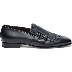 Santoni Heren leren dubbele gesp loafer , Black , Heren , Maat: 40 1/2 EU