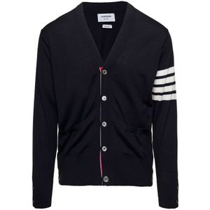 Thom Browne, Heren, Truien, Blauw, Maat: 2XL Wol,